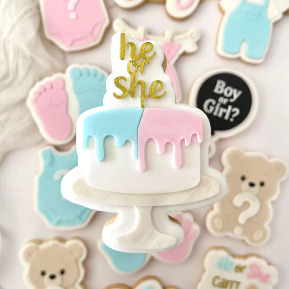 GENDER REVEAL 1 - He or She Torte (Ausstechform und Stamp)