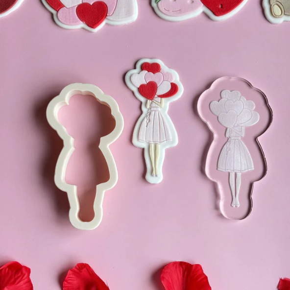 VALENTINSTAG 6 - Mädchen mit Luftballons 2 (Ausstechform und Stamp)