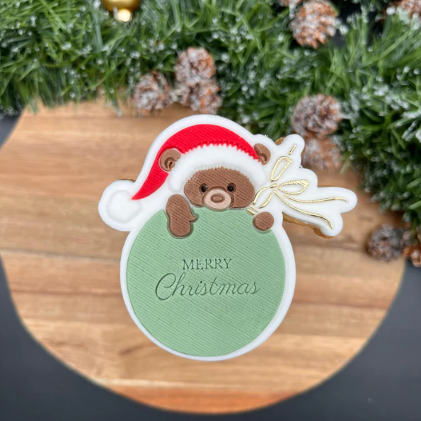 WEIHNACHTEN 29 - Weihnachtskugel mit hängendem Teddybär (Ausstechform und Stamp)
