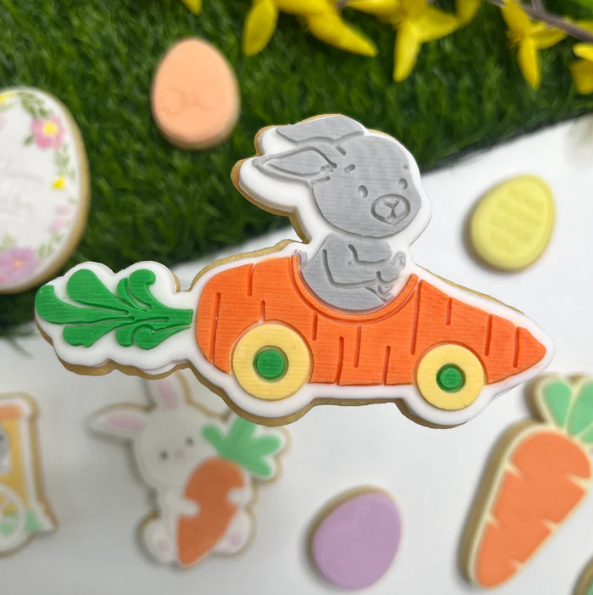 OSTERN 14 - Hase mit Auto (Ausstechform und Stamp)